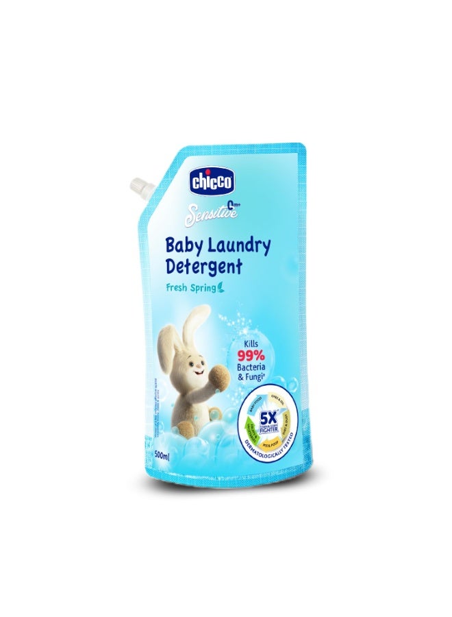 Chicco Baby Liquid Laundry Detergent, 5X Stain & Germ Fighter, Kills 99% of Germs, Dermatologically Tested, Effective & Gentle Cleaning, Fresh Springs, Refill pack (500 ML) - Image 1