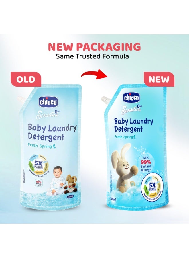 Chicco Baby Liquid Laundry Detergent, 5X Stain & Germ Fighter, Kills 99% of Germs, Dermatologically Tested, Effective & Gentle Cleaning, Fresh Springs, Refill pack (500 ML) - Image 3