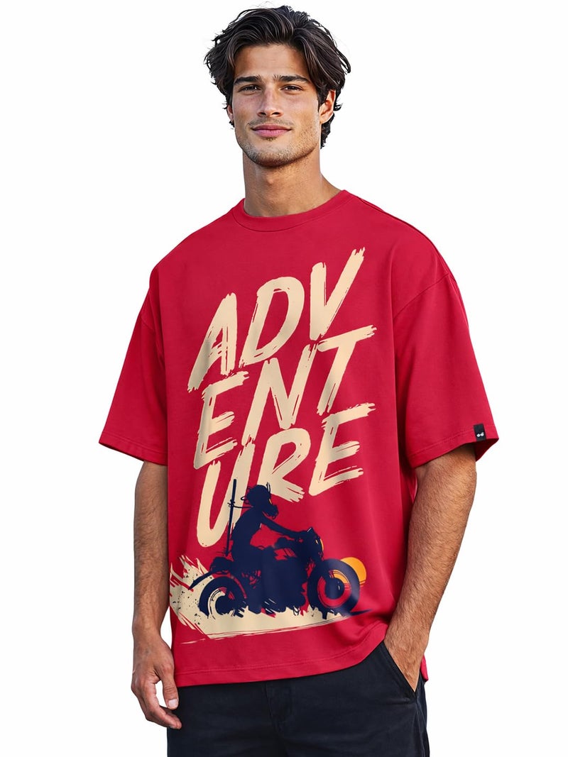 Bewakoof Men's Graphic Print Oversized Fit Half Sleeve Round Neck Cotton T-Shirt Red - Image 1