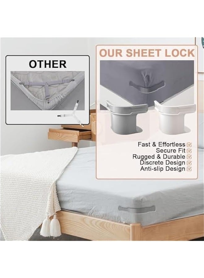 Beauenty Bed Sheet Holder Set with Lock Strips, Heavy Duty Bed Sheet Fasteners, Non-Slip Lock Sheet Clips, for All Size Mattress, Blankets, Bedding (white-4pcs) - Image 4