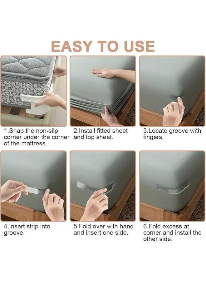 Beauenty Bed Sheet Holder Set with Lock Strips, Heavy Duty Bed Sheet Fasteners, Non-Slip Lock Sheet Clips, for All Size Mattress, Blankets, Bedding (white-4pcs) - Image 5