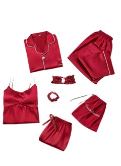 7pcs pajamas set for women in all seasons imitation silk pajamas set