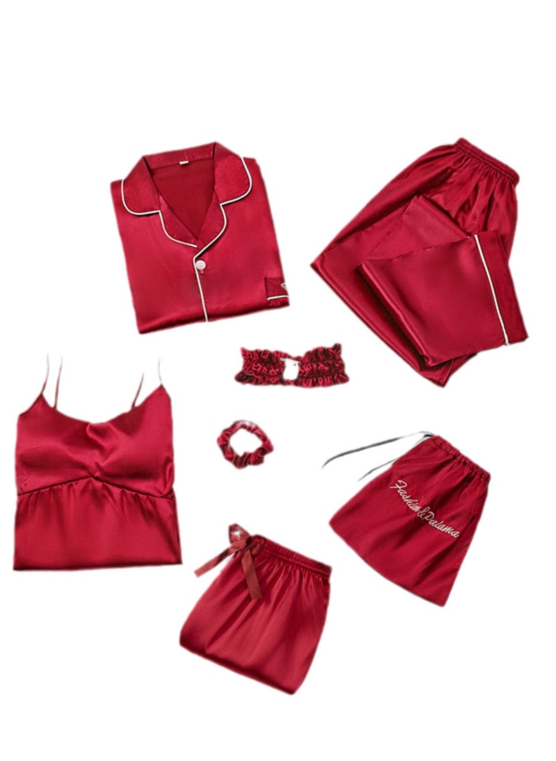 Generic - 7pcs pajamas set for women in all seasons imitation silk pajamas set - Image 1
