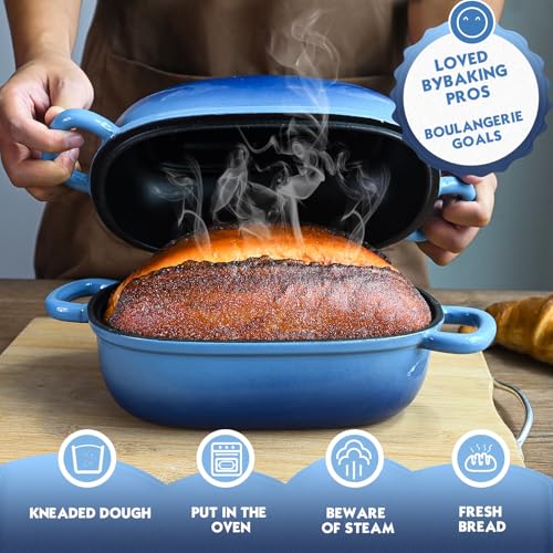 PROCHOP فرن هولندي لخبز الخبز 9x6 بوصة - 2.5QT صواني خبز للخبز المنزلي من الحديد الزهر مع غطاء ومقابض حلقة لخبز الخبز المنزلي - Image 4