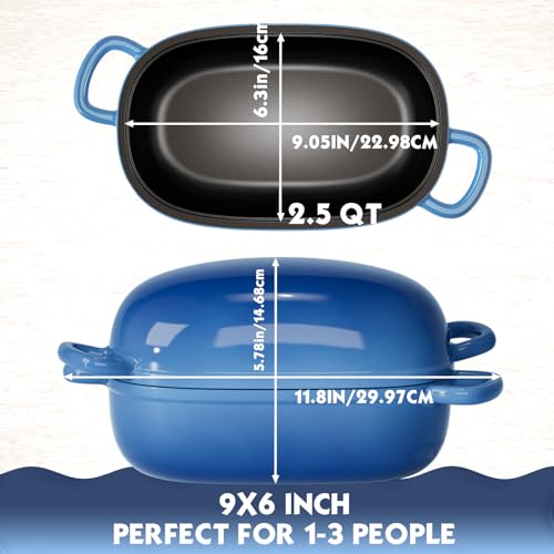PROCHOP فرن هولندي لخبز الخبز 9x6 بوصة - 2.5QT صواني خبز للخبز المنزلي من الحديد الزهر مع غطاء ومقابض حلقة لخبز الخبز المنزلي - Image 3