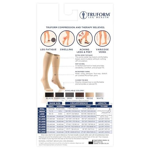Truform 20-30 mmHg Compression Stockings for Men and Women, Knee High Length, Closed Toe, Beige, Medium - Image 5