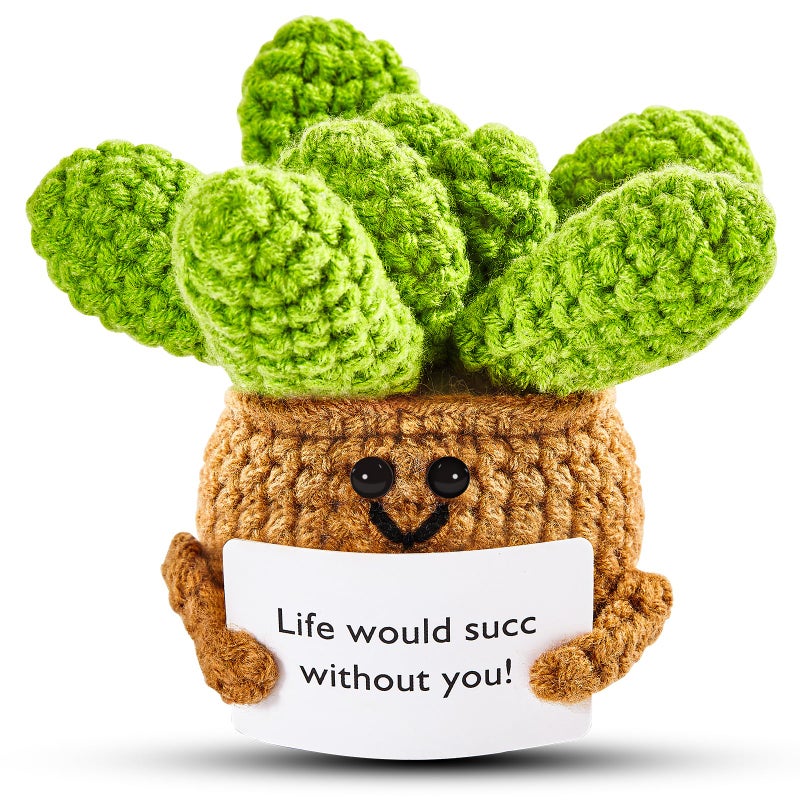Hoedia Handmade Emotional Pickle Gift Cucumber Crochet Doll Inspirational Gifts with Cards Cute Knitted Funny Support Pickle Potato Friend Birthday Positive Succulent