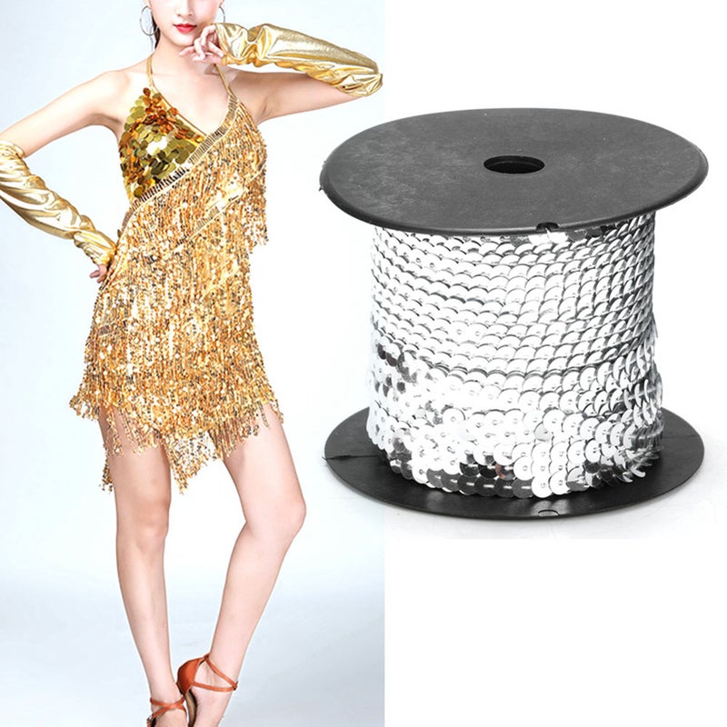 100 Yard Sequin String 6mm Decorative Accessory for Cloth Shoe Plastic Resin Sequin Line Silver 100 Yard/Roll - Image 5