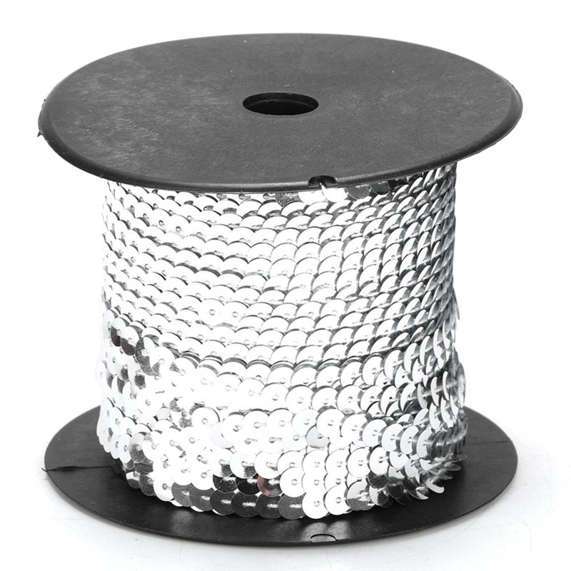 100 Yard Sequin String 6mm Decorative Accessory for Cloth Shoe Plastic Resin Sequin Line Silver 100 Yard/Roll - Image 1