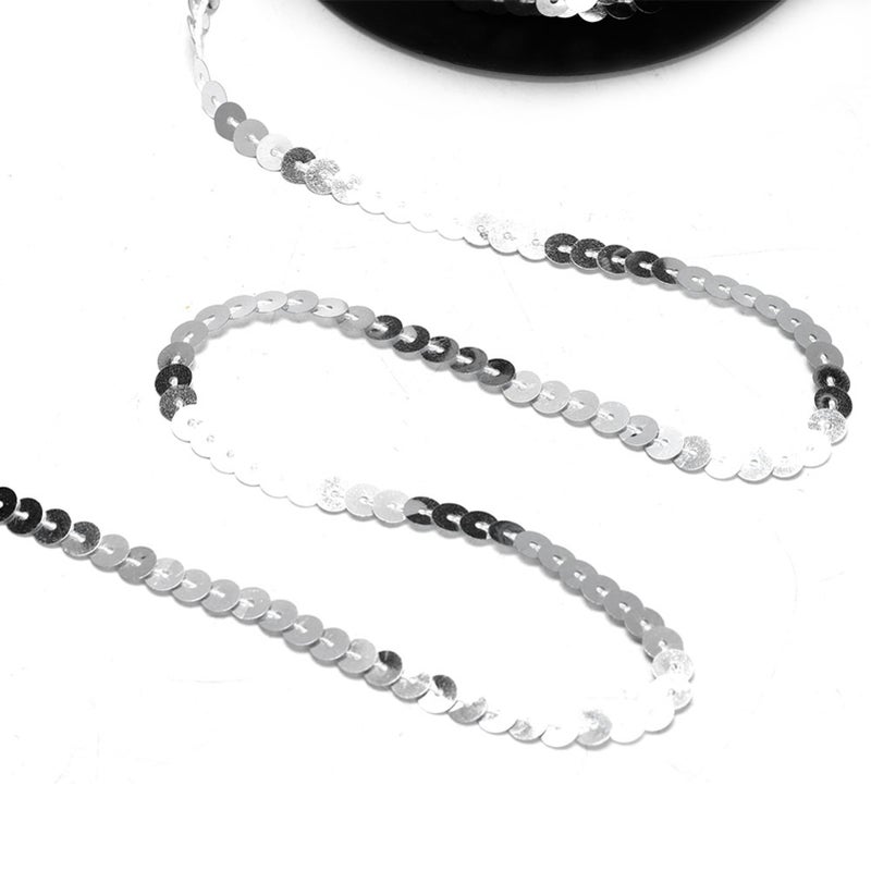 100 Yard Sequin String 6mm Decorative Accessory for Cloth Shoe Plastic Resin Sequin Line Silver 100 Yard/Roll - Image 3