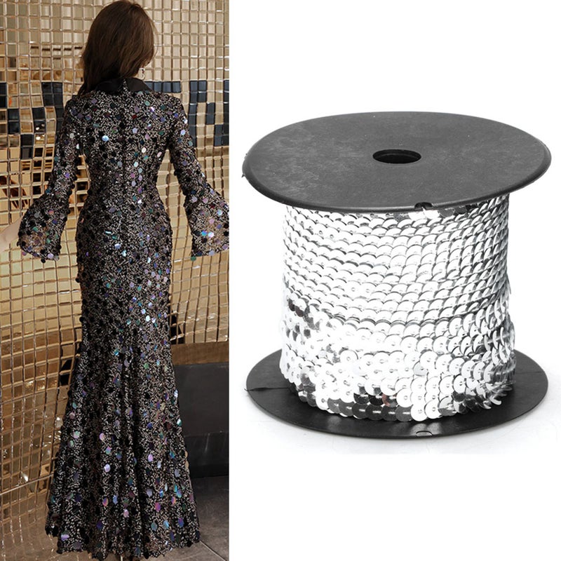 100 Yard Sequin String 6mm Decorative Accessory for Cloth Shoe Plastic Resin Sequin Line Silver 100 Yard/Roll - Image 4