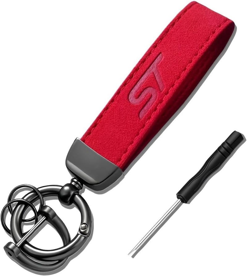 JULOPO Red Alcantara Leather Car Keychain - Image 1