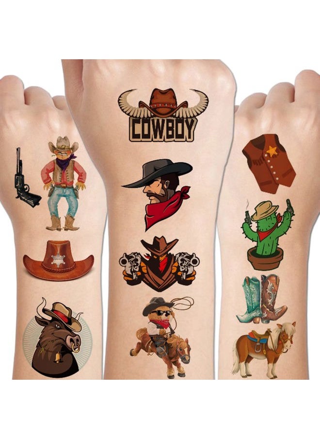 CHARLENT - Cowboy Temporary Tattoos for Kids - 100 PCS Western Cowboy Temporary Tattoos for Boys Birthday Party Favors Goodie Bag Fillers - Image 1
