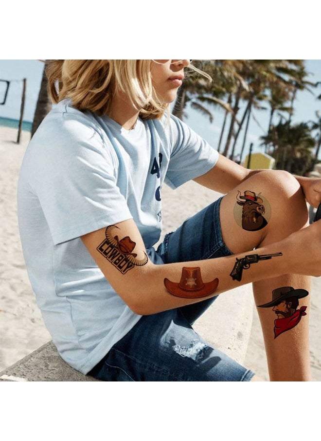 CHARLENT - Cowboy Temporary Tattoos for Kids - 100 PCS Western Cowboy Temporary Tattoos for Boys Birthday Party Favors Goodie Bag Fillers - Image 1