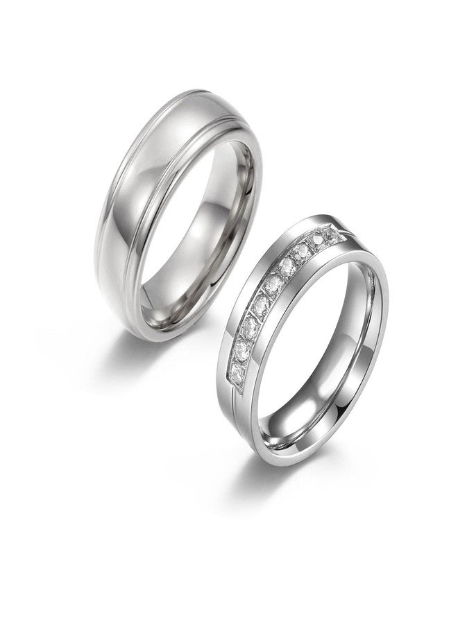 PINCHUAN Matching Promise Rings for Couples Stainless Steel Matching Couple Rings Anillo para parejas Couples Wedding Bands Ring Jewelry Gifts for Valentine's Day Anniversary-CZ Silver(1PCS)-9 - Image 1