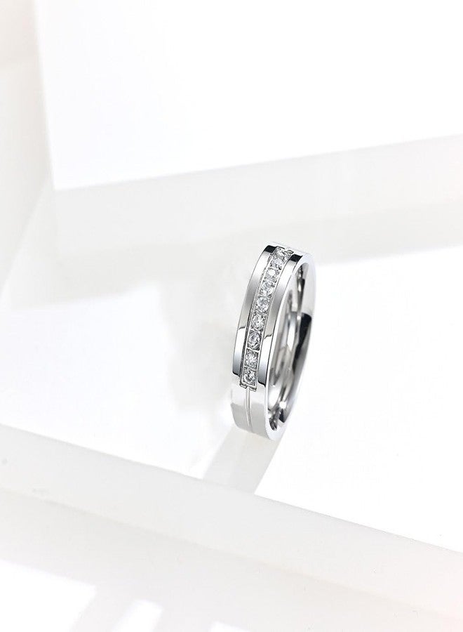 PINCHUAN Matching Promise Rings for Couples Stainless Steel Matching Couple Rings Anillo para parejas Couples Wedding Bands Ring Jewelry Gifts for Valentine's Day Anniversary-CZ Silver(1PCS)-9 - Image 4