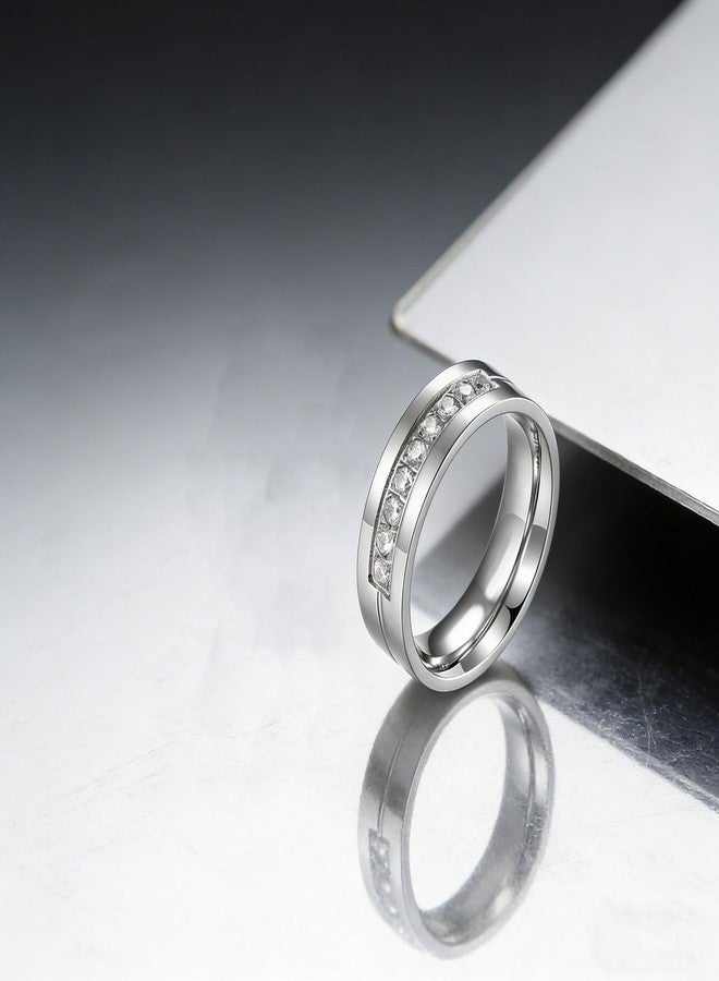 PINCHUAN Matching Promise Rings for Couples Stainless Steel Matching Couple Rings Anillo para parejas Couples Wedding Bands Ring Jewelry Gifts for Valentine's Day Anniversary-CZ Silver(1PCS)-9 - Image 3