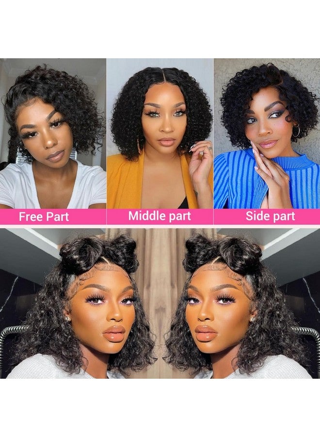 Amygirl Wear and Go Glueless Wigs Human Hair Pre Plucked Pre Cut Bob 4x4 Curly Wave Lace Front Wigs Human Hair 180% Density No Glue Human Hair Wigs for Black Women, Natural Black 1B, 8 Inch - Image 5