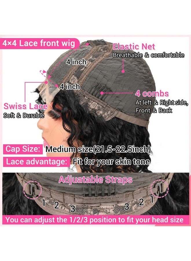 Amygirl Wear and Go Glueless Wigs Human Hair Pre Plucked Pre Cut Bob 4x4 Curly Wave Lace Front Wigs Human Hair 180% Density No Glue Human Hair Wigs for Black Women, Natural Black 1B, 8 Inch - Image 4