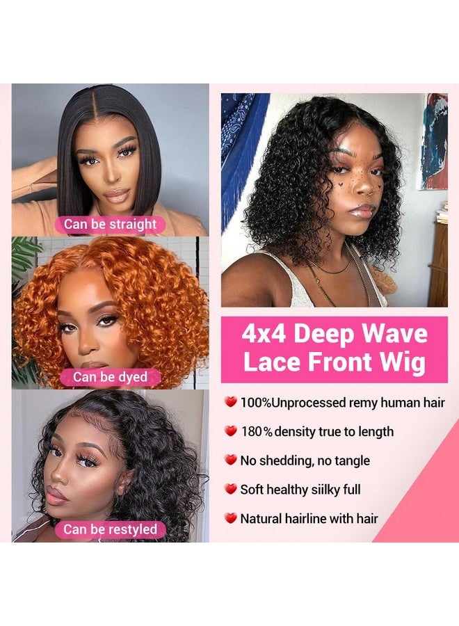 Amygirl Wear and Go Glueless Wigs Human Hair Pre Plucked Pre Cut Bob 4x4 Curly Wave Lace Front Wigs Human Hair 180% Density No Glue Human Hair Wigs for Black Women, Natural Black 1B, 8 Inch - Image 3