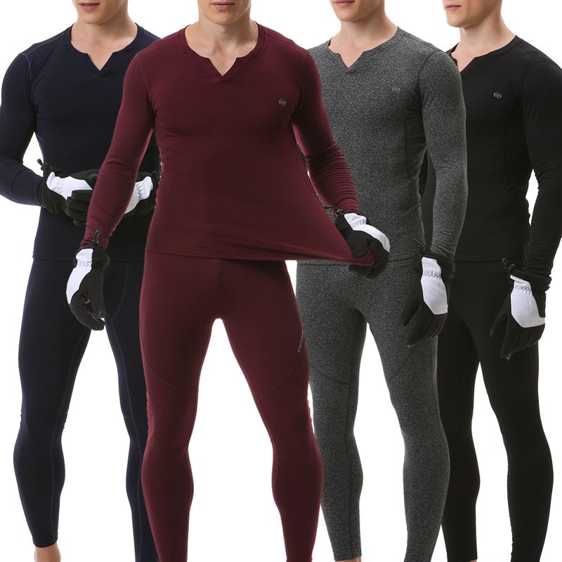 2PCS Men Winter Thermal Underwear Fleece Lining Thick Warm V Neck Long Sleeve Top Pants Long Johns Set - Image 1