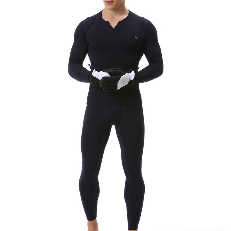 2PCS Men Winter Thermal Underwear Fleece Lining Thick Warm V Neck Long Sleeve Top Pants Long Johns Set - Image 5