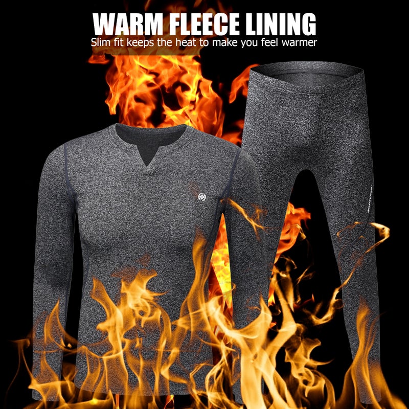 2PCS Men Winter Thermal Underwear Fleece Lining Thick Warm V Neck Long Sleeve Top Pants Long Johns Set - Image 4