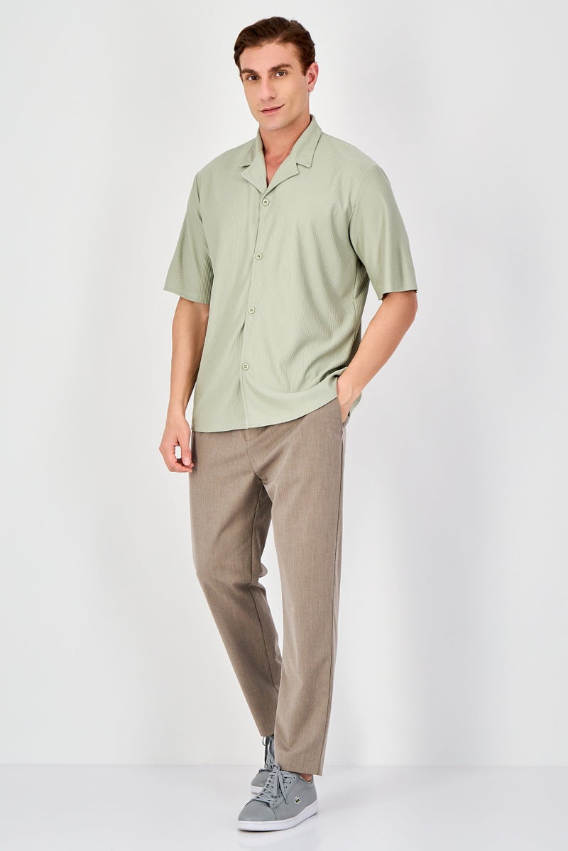 Core Elements Men Regular Fit Short Sleeve Textured Casual Shirt, Moss Grey - Image 4