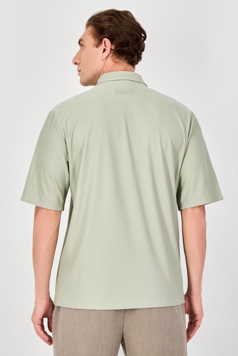 Core Elements Men Regular Fit Short Sleeve Textured Casual Shirt, Moss Grey - Image 3