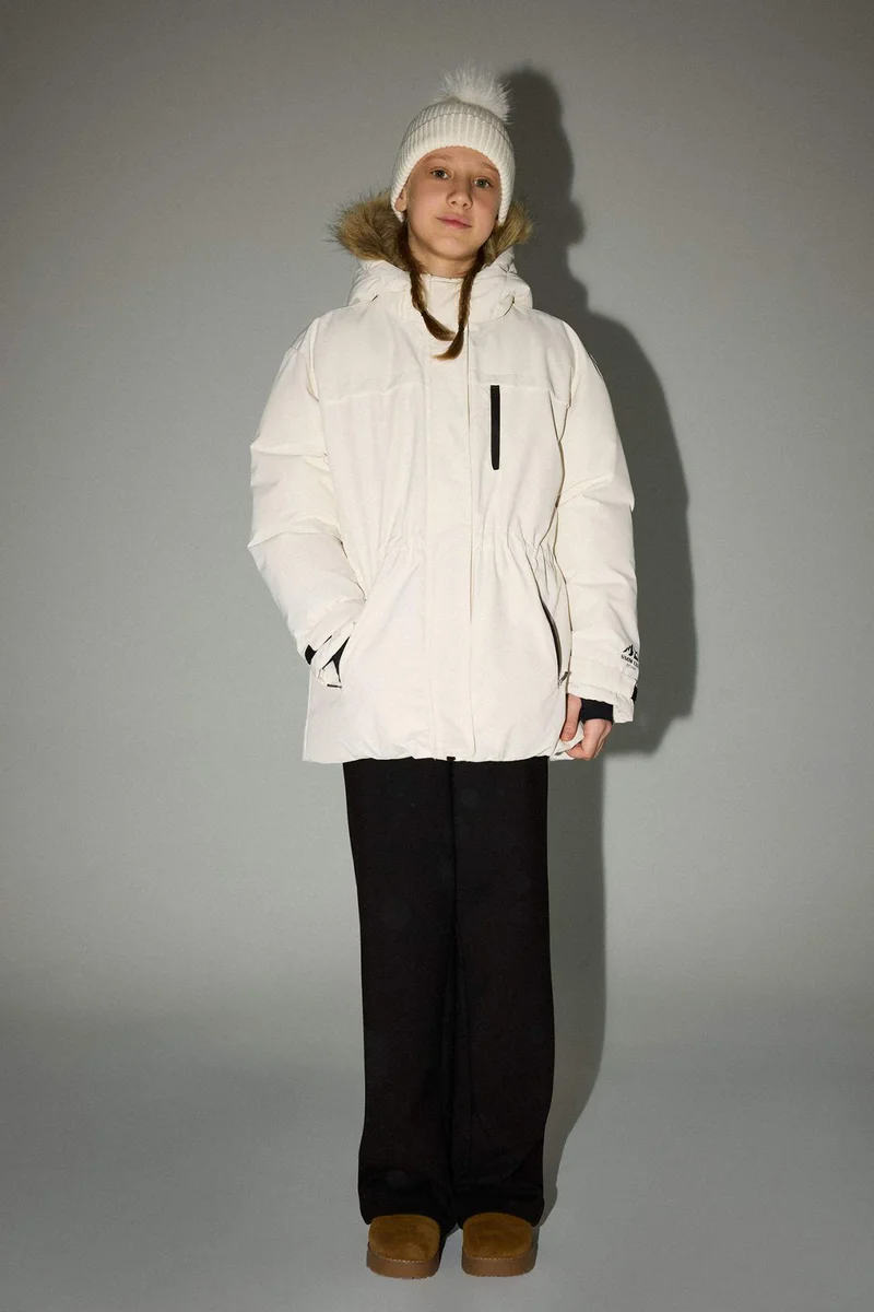 ديفاكتو Girl Detachable Faux Fur Collar Hooded Fleece Lined Puffer Ski Jacket