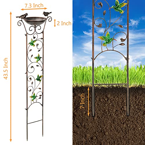 LEWIS&WAYNE Garden Trellis Bird Bath Outdoor, 40 Inch Antique Iron Garden Plant Trellis Decorative with Hummingbirds and Detachable Drinking Basin Bowl, Free Standing BirdBath Birdfeeder Station - Image 2