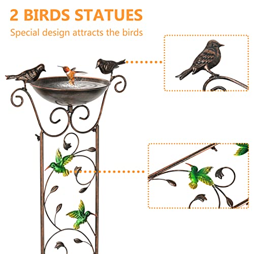 LEWIS&WAYNE Garden Trellis Bird Bath Outdoor, 40 Inch Antique Iron Garden Plant Trellis Decorative with Hummingbirds and Detachable Drinking Basin Bowl, Free Standing BirdBath Birdfeeder Station - Image 3