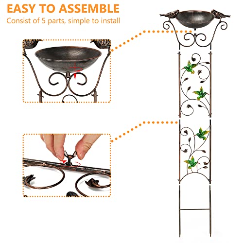 LEWIS&WAYNE Garden Trellis Bird Bath Outdoor, 40 Inch Antique Iron Garden Plant Trellis Decorative with Hummingbirds and Detachable Drinking Basin Bowl, Free Standing BirdBath Birdfeeder Station - Image 4