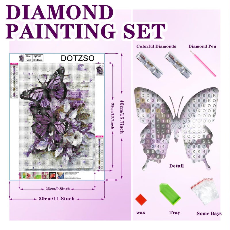 DOTZSO Easter Basket Stuffers Butterfly Diamond Painting Kits for Adults, 5D Full Round Drill DIY Diamond Art, Flowers Butterfly Gifts for Women Home Wall Decoration 11.8x15.7 Inches - Image 2