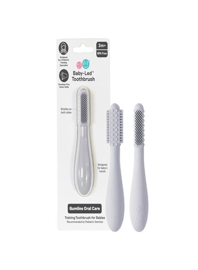 ezpz Baby Toothbrush - Silicone Baby Led Toothbrush for Infants 3+ Months - 100% Food-Grade Infant Gum & First Teeth Cleaner with Sensory Bumps & Bristles On Both Sides, Easy-Grip Handle (Pewter) - Image 1