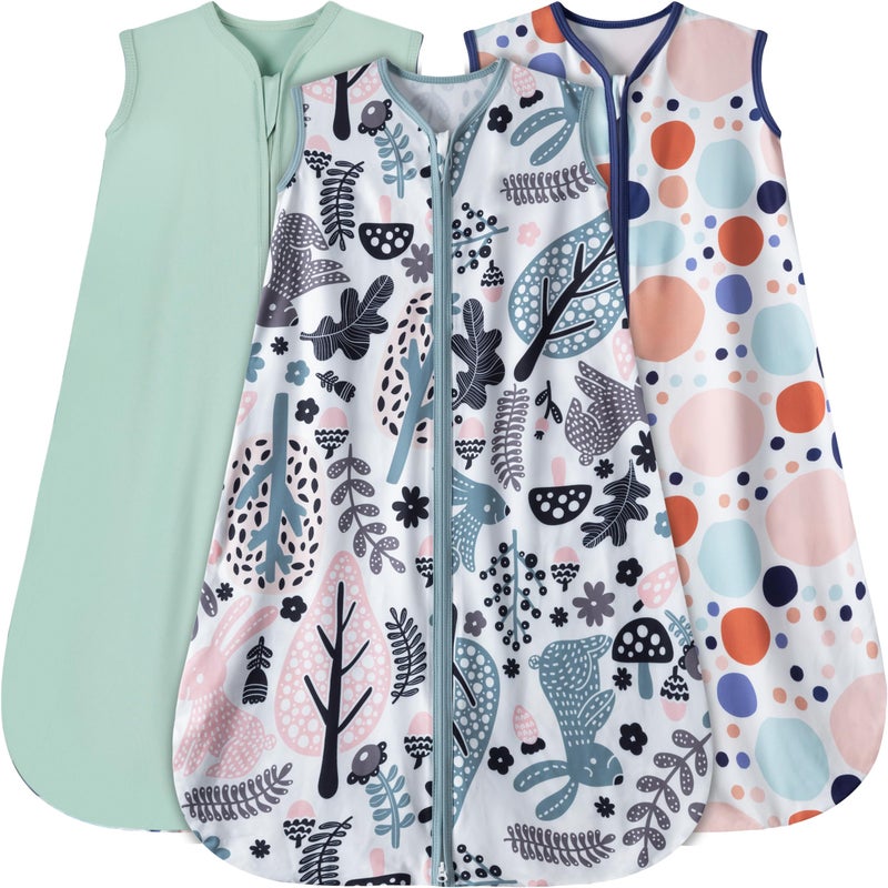 GUNTAIL Baby Sleep Sack 0-6 Months 3 Pack Baby Wearable Blanket 100% Rayon Cotton 2-Way Zipper Toddler Sleeping Sack .Comfy Soft Lightweight TOG 0.3 (Rabbit&Rocks&Green, 0-6 Months) - Image 1