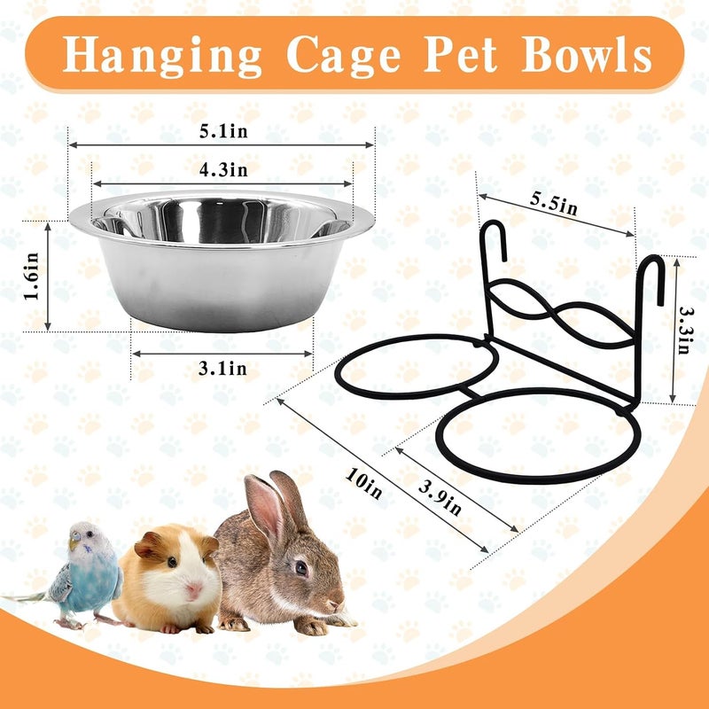 Kathson Hanging Bird Bowls for Cage, 2 PCS Stainless Steel Metal Pet Food Water Dishes with Holder Feeder Cage Coop Hook Feeder Cups for Birds, Parrots, Small Sized Dogs and Cats(5.1 Inch Dia) - Image 2