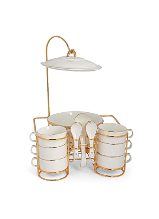 Onemore 15-Piece Superior Quality Serving Set with Hanger White and Gold 37 x 22.7 x 42.8 cm S2138-M-GL 