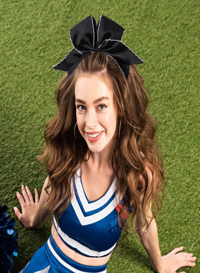 CN 10PCS 7.5" Black Large Cheer Bows, Cheerleading Bows Ponytail Holder for Girls, Grosgrain Ribbon Cheer Hair Bows with Elastic Hair Tie for Cheerleader College Sports Softball Competition - Image 2