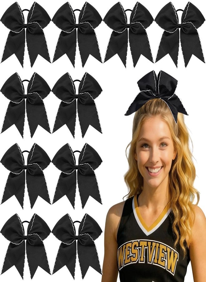 CN 10PCS 7.5" Black Large Cheer Bows, Cheerleading Bows Ponytail Holder for Girls, Grosgrain Ribbon Cheer Hair Bows with Elastic Hair Tie for Cheerleader College Sports Softball Competition - Image 1