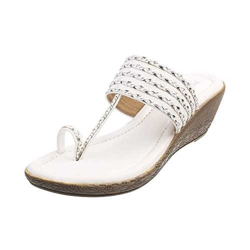 Metro Women White Synthetic Leather Wedge Heel Sandal UK/4 EU/37 (32-33) - Image 1