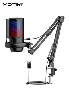 USB Gaming Microphone, RGB Computer Mic Podcast Condenser Mic, Pop Filter for PC PS4 PS5 with Mute Button, Microphone Arm, Shock Mount For Streaming Podcast YouTube Videos A6T