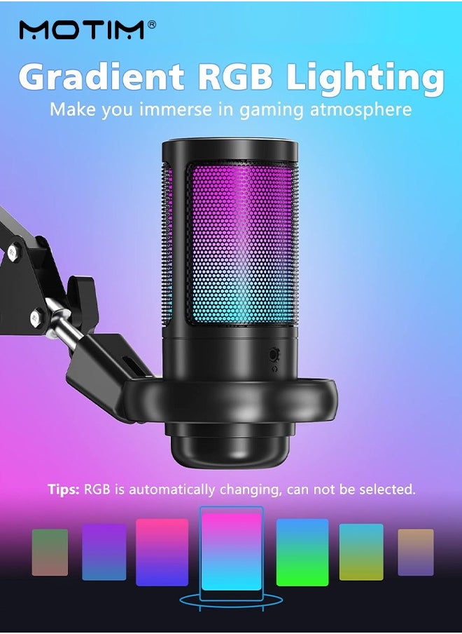 Motim - USB Gaming Microphone, RGB Computer Mic Podcast Condenser Mic, Pop Filter for PC PS4 PS5 with Mute Button, Microphone Arm, Shock Mount For Streaming Podcast YouTube Videos A6T - Image 1