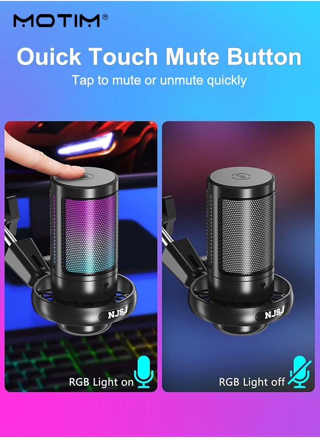 Motim - USB Gaming Microphone, RGB Computer Mic Podcast Condenser Mic, Pop Filter for PC PS4 PS5 with Mute Button, Microphone Arm, Shock Mount For Streaming Podcast YouTube Videos A6T - Image 1