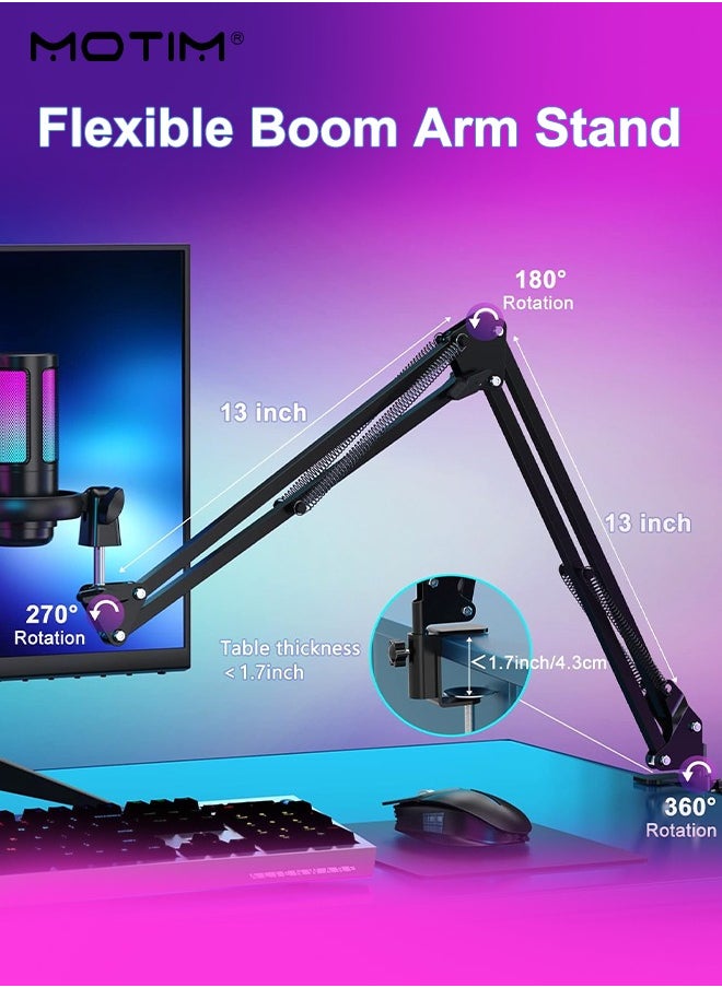 Motim - USB Gaming Microphone, RGB Computer Mic Podcast Condenser Mic, Pop Filter for PC PS4 PS5 with Mute Button, Microphone Arm, Shock Mount For Streaming Podcast YouTube Videos A6T - Image 1
