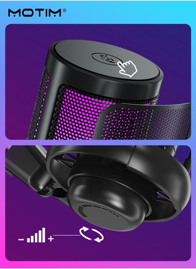 Motim - USB Gaming Microphone, RGB Computer Mic Podcast Condenser Mic, Pop Filter for PC PS4 PS5 with Mute Button, Microphone Arm, Shock Mount For Streaming Podcast YouTube Videos A6T - Image 1