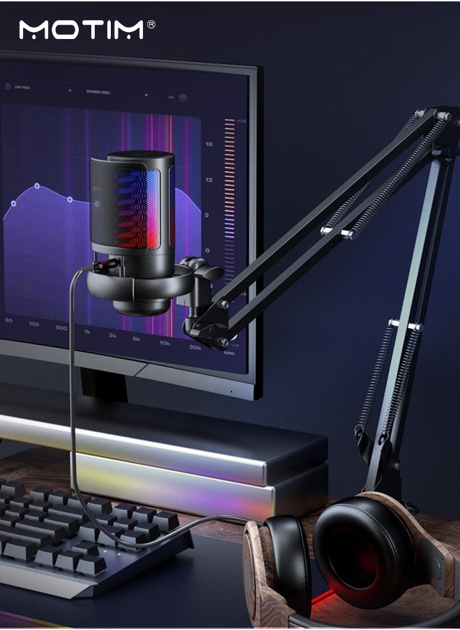 Motim - USB Gaming Microphone, RGB Computer Mic Podcast Condenser Mic, Pop Filter for PC PS4 PS5 with Mute Button, Microphone Arm, Shock Mount For Streaming Podcast YouTube Videos A6T - Image 1
