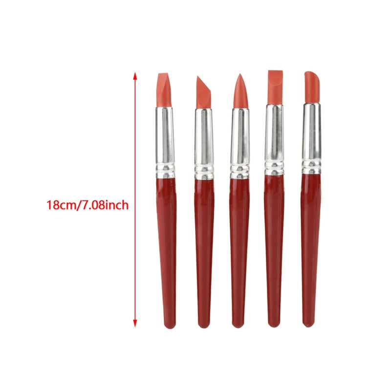Keenso 5PCs Red Rubber Tip Ceramic Sculpting Tools Durable Delicate Carving Modeling - Image 3