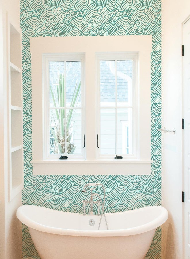 NuWallpaper NUS4164 Saybrook Peel & Stick Wallpaper, Teal - Image 2