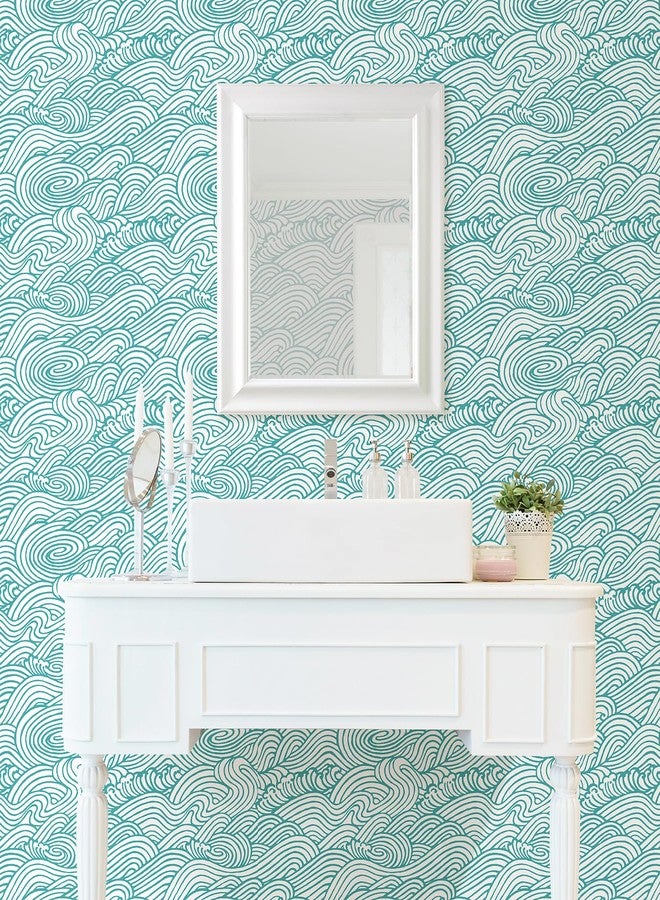NuWallpaper NUS4164 Saybrook Peel & Stick Wallpaper, Teal - Image 3